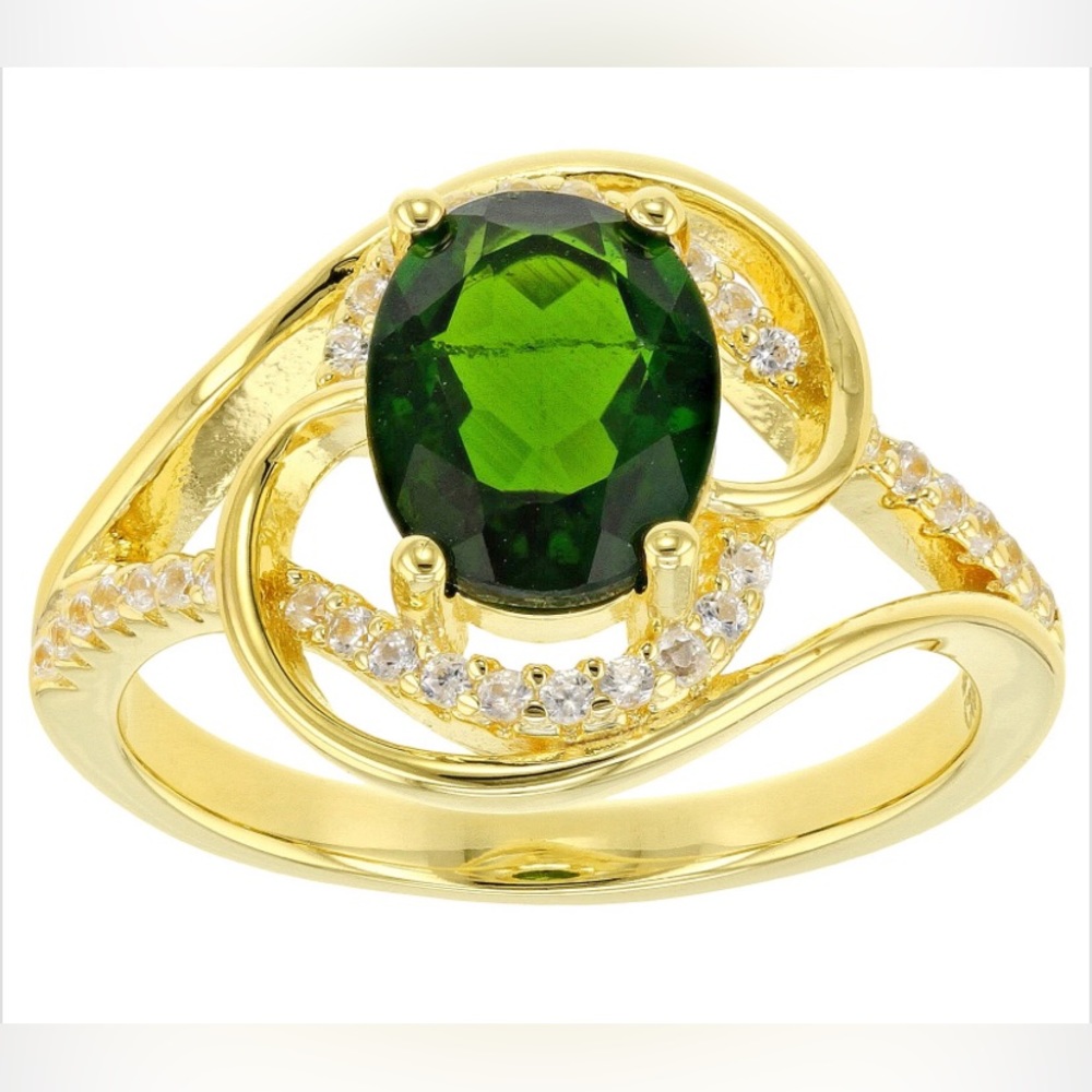Green Chrome Diopside, Zircon, 18K YG/Sterling Silver 2.04ctw Ring Size 9